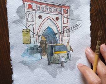 Bhatti Gate, Lahore, Pakistan | Handmade Street Art | ORIGINAL & PRINT | Watercolour and Ink | A3 / A4 /A5 Wall Art, Eid Gift, Mughal