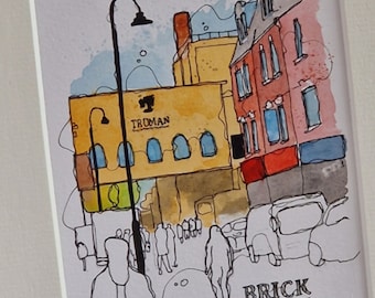 Brick Lane, London |  ORIGINAL* & PRINT | Watercolour and Ink | A3/A4/A5 Size |  Shoreditch, East London Wall Art Handmade *made to order