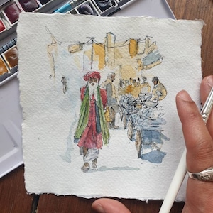 Malang (Sufi Saint) Lahore Street, Pakistan | print | Aquarel en inkt | A5 Fine Art Print, Handgemaakte, Kunst aan de muur, Schilderij
