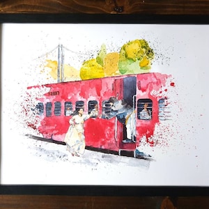 Bollywood &#39;Dilwale Dulhania le Jayenge&#39; DDLJ Train Scene | A3/A4/A5 PRINT | Valentine&#39;s Gift Shahrukh Khan Kajol Indian | Watercolour & Ink