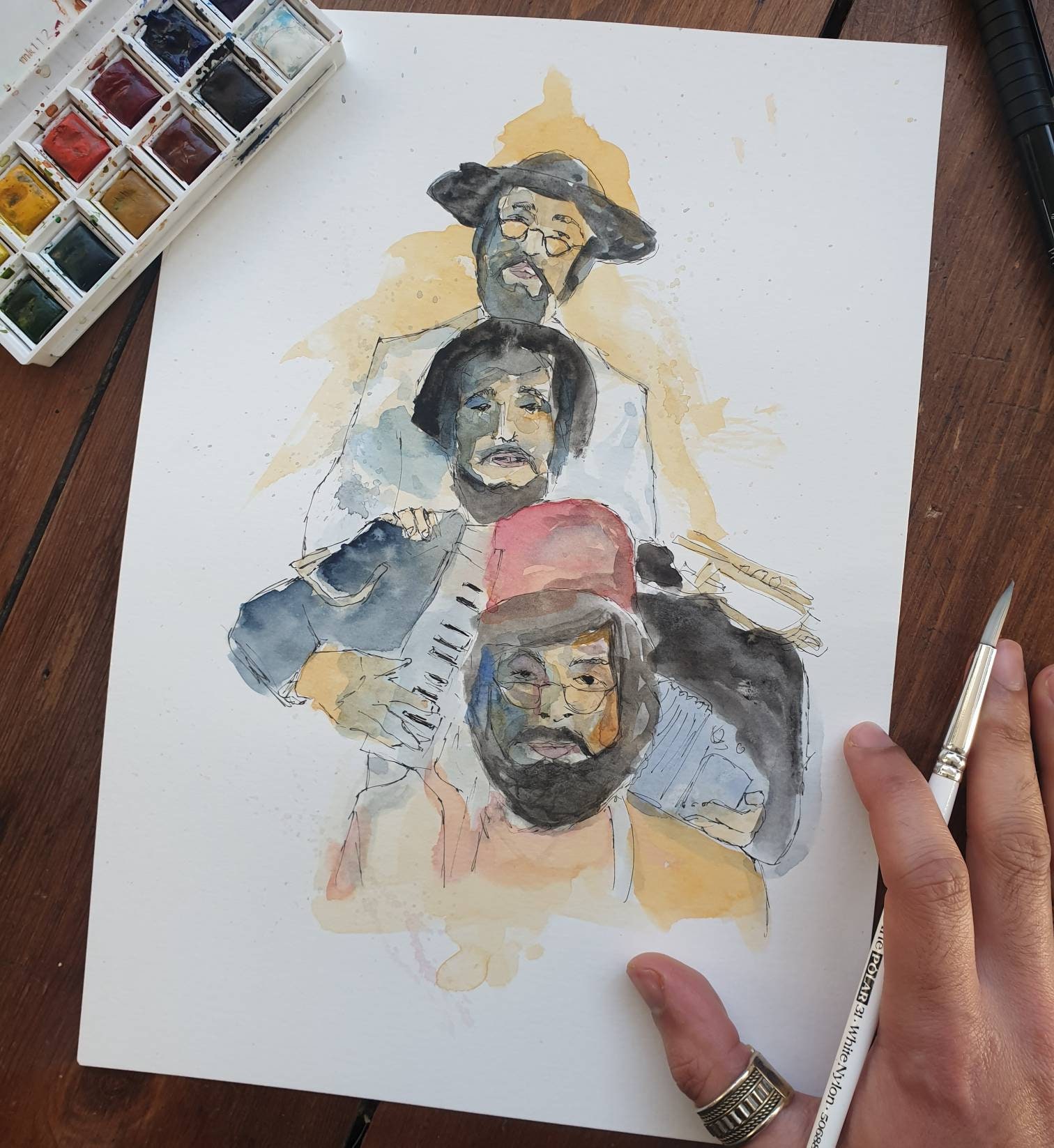 Bollywood 'Amar Akbar Anthony' | Valentine's | A3/A4/A5 Amitabh Bachchan  Vinod Khanna Rishi Kapoor | ORIGINAL and PRINT | Watercolour \u0026, image size:1512x1647