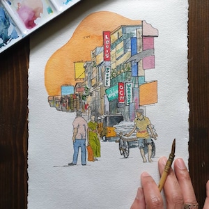 Bangalore Commercial Street, India |  A3/A4/A5 Wall Art | ORIGINAL & PRINT | Watercolour and Ink | 21cm x 30cm Indian Cotton Rag Paper