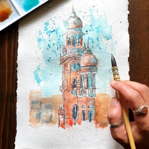 Clock Tower Multan, Pakistan | Ghanta Ghar A3/A4/A5 Wall Art | ORIGINAL & PRINT | Watercolour and Ink | 21cm x 30cm Indian Cotton Rag Paper