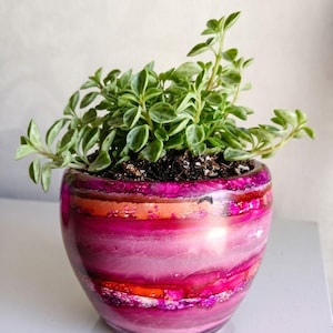 16cm Hand painted Alcohol Ink ceramic Planter Pot - Medium
