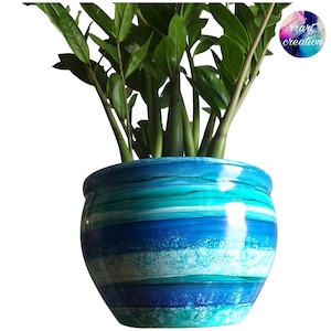 29cm HAND PAINTED Alcohol Ink Planter Pot Extra Large - Blue Horizon