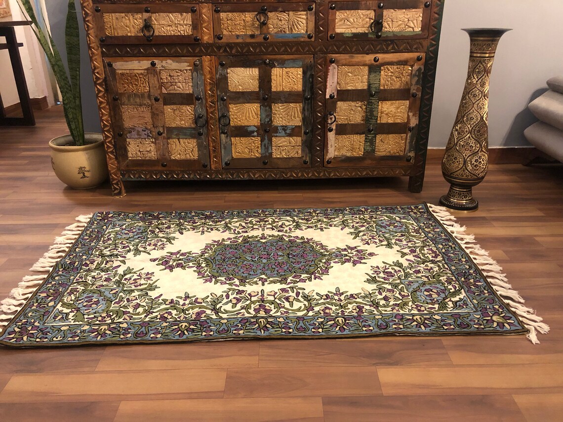KASHMIR CARPET/floor rug/Crewel EMBROIDERY 3' x 5' Etsy