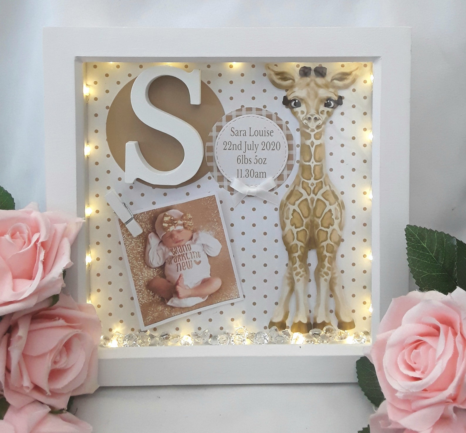 23cm Personalised New baby light up framebaby frameGiraff Etsy