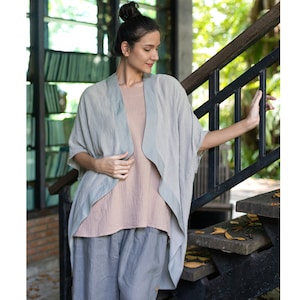 Free size long cotton shrug, light grey cotton cardigan, soft shrug made of thin cotton, oversized cotton shrug, boho plus size cardigan