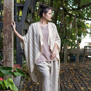 Cream cotton lace long shrug, free size lace cardigan, versatile, cozy, quirky, comfy jacket, oversized lace cardigan, plus size bolero