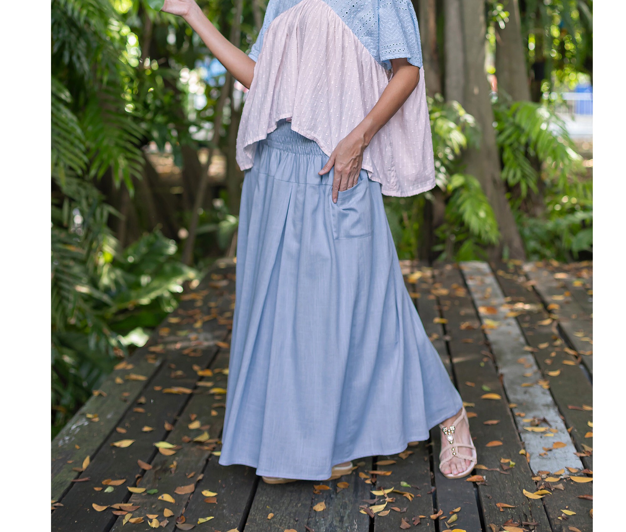 Long Skirt Light Blue Etsy