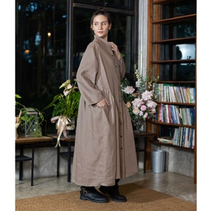 Light mocha linen overcoat, fully lined long linen jacket, brown oversized jacket, plus size clothing, gift for her, light brown coat