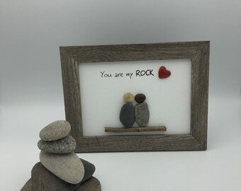 You are my rock framed rock picture, pebble art love, girlfriend, boyfriend gift, nature lover, wife, husband, anniversary