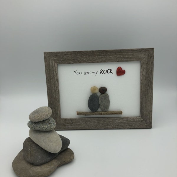 You are my rock framed rock picture, pebble art love, girlfriend, boyfriend gift, nature lover, wife, husband, anniversary
