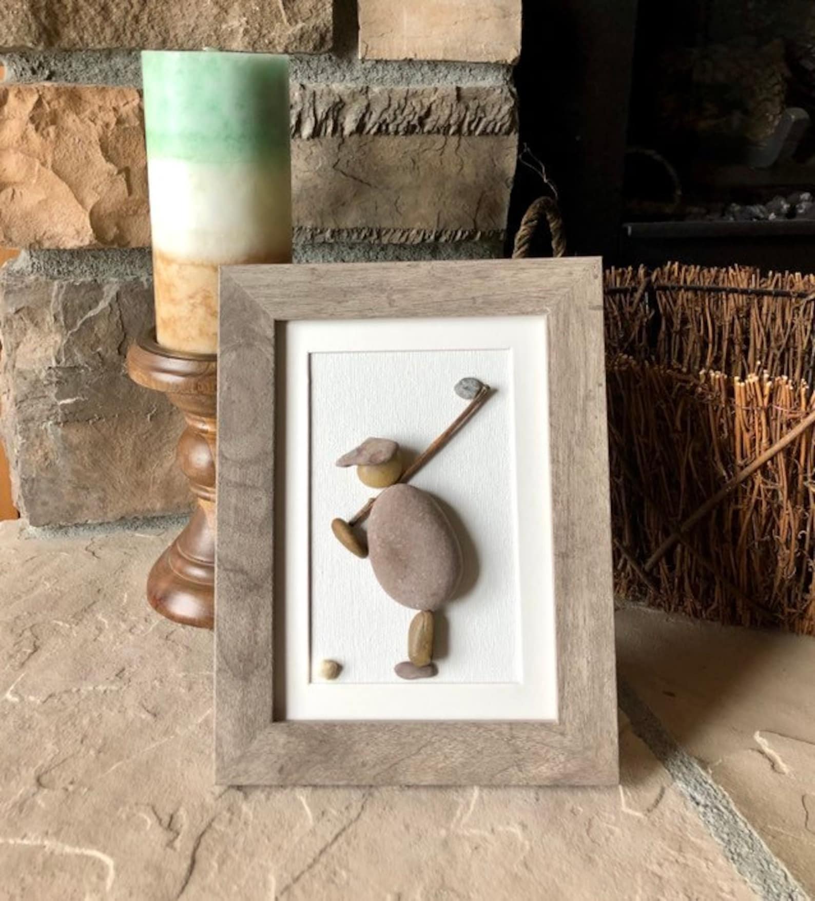 Golf Painted Rocks Rock Art Golf Picture Framed. Pebble Art Golfer. Male Golfer. Female ...