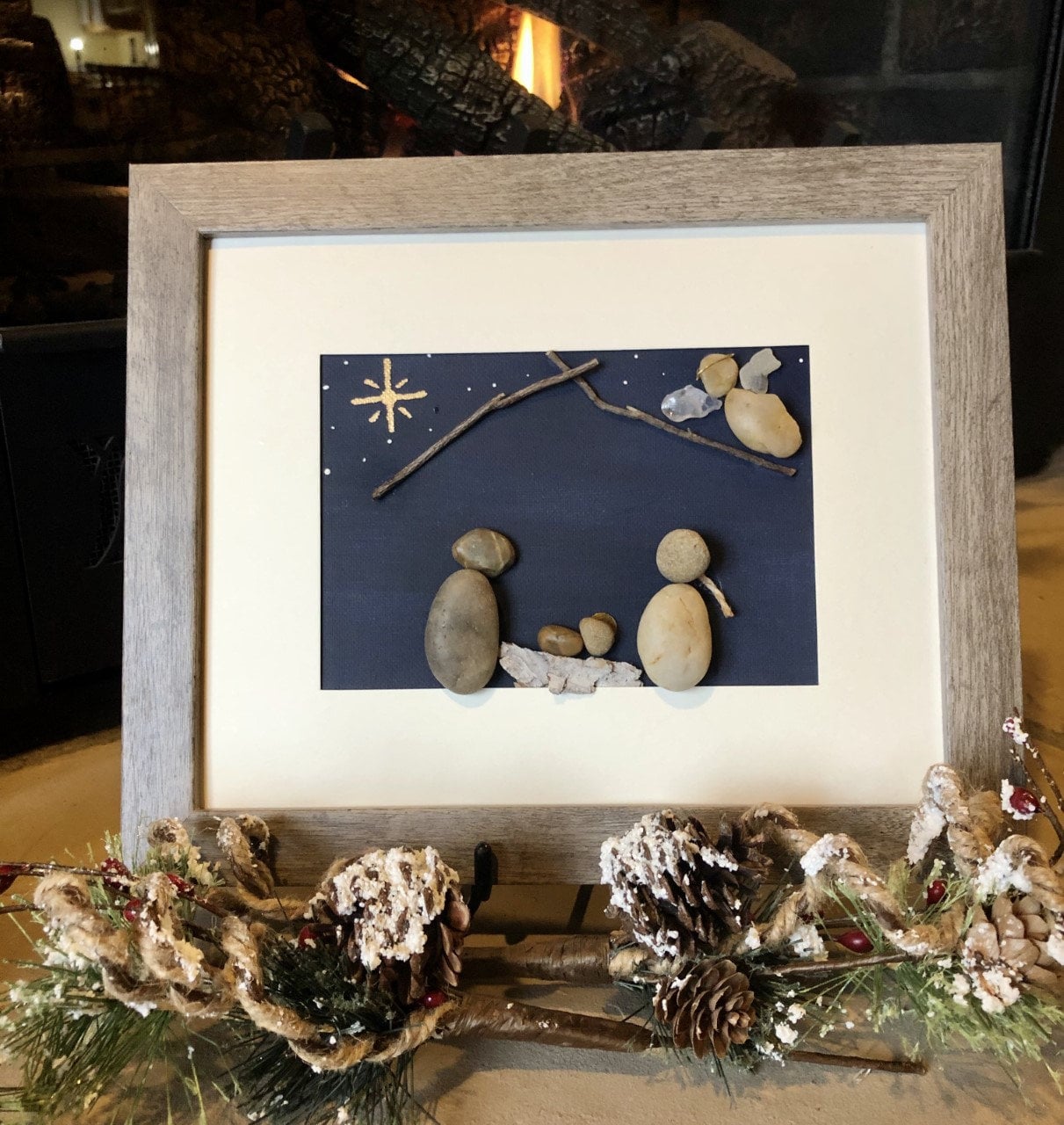 Rock Art Nativity Picture, Framed Rock Art Nativity, Christmas Pebble ...