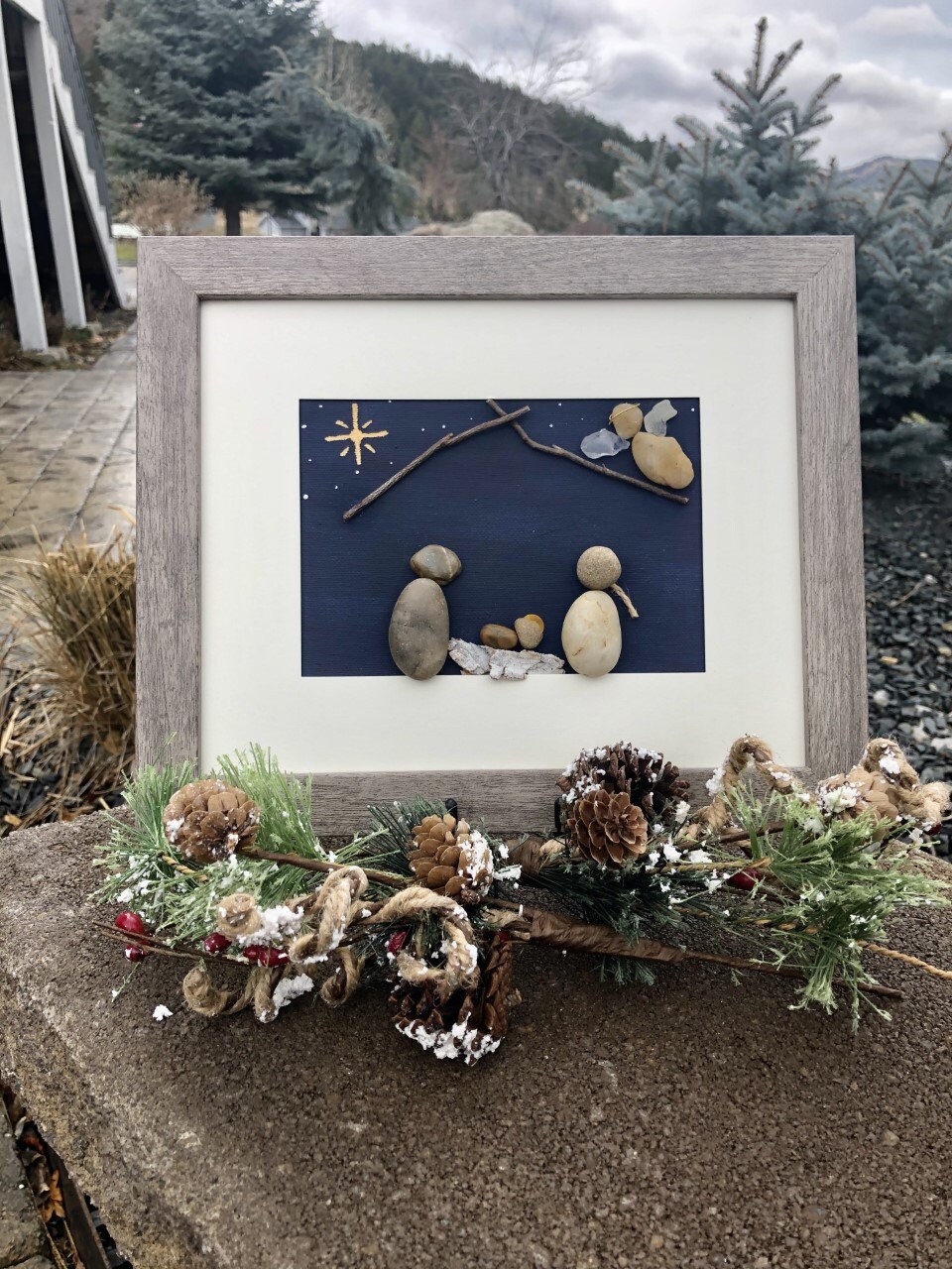 Rock Art Nativity Picture, Framed Rock Art Nativity, Christmas Pebble ...