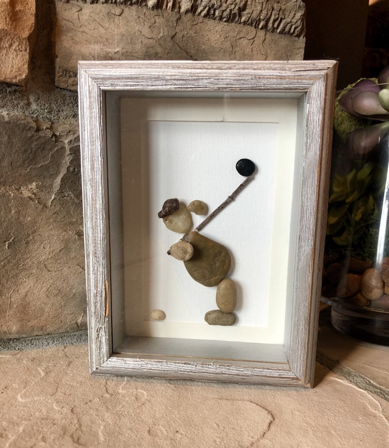Golf Painted Rocks Rock Art Golf Picture Framed. Pebble Art Golfer. Male Golfer. Female ...