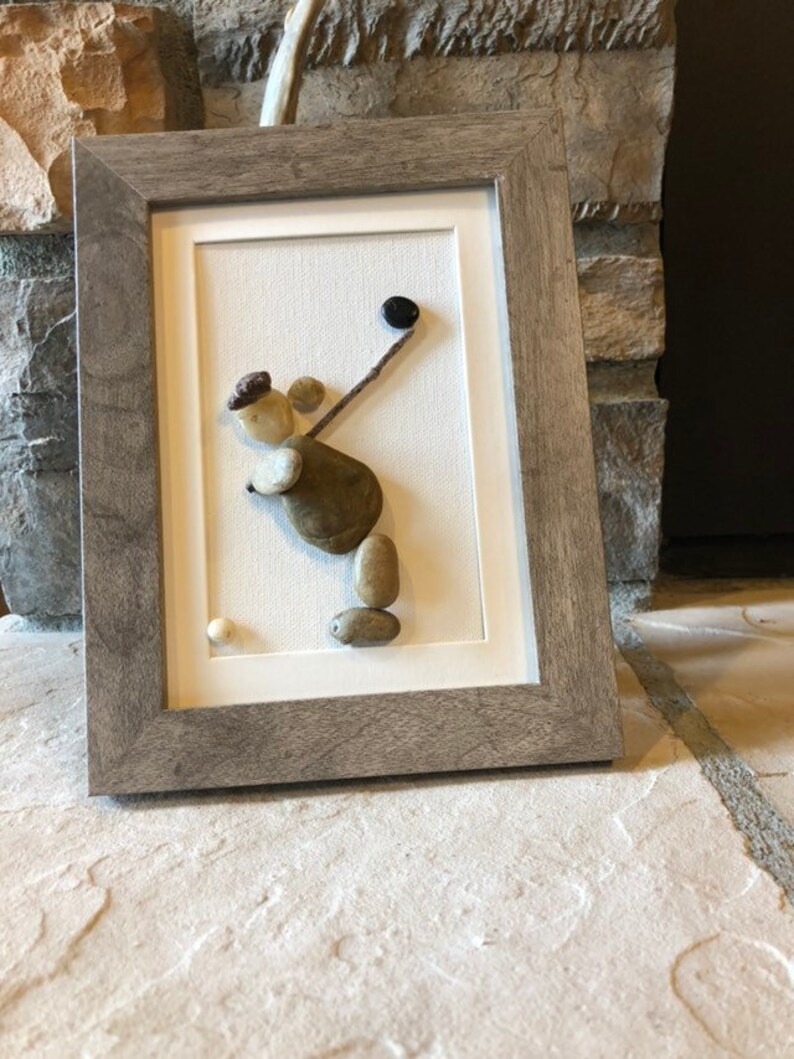 Golf Painted Rocks Rock Art Golf Picture Framed. Pebble Art Golfer. Male Golfer. Female ...