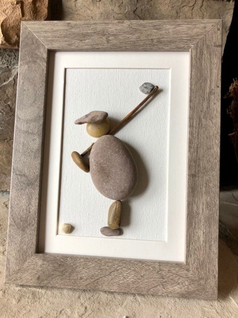 Golf Painted Rocks Rock Art Golf Picture Framed. Pebble Art Golfer. Male Golfer. Female ...
