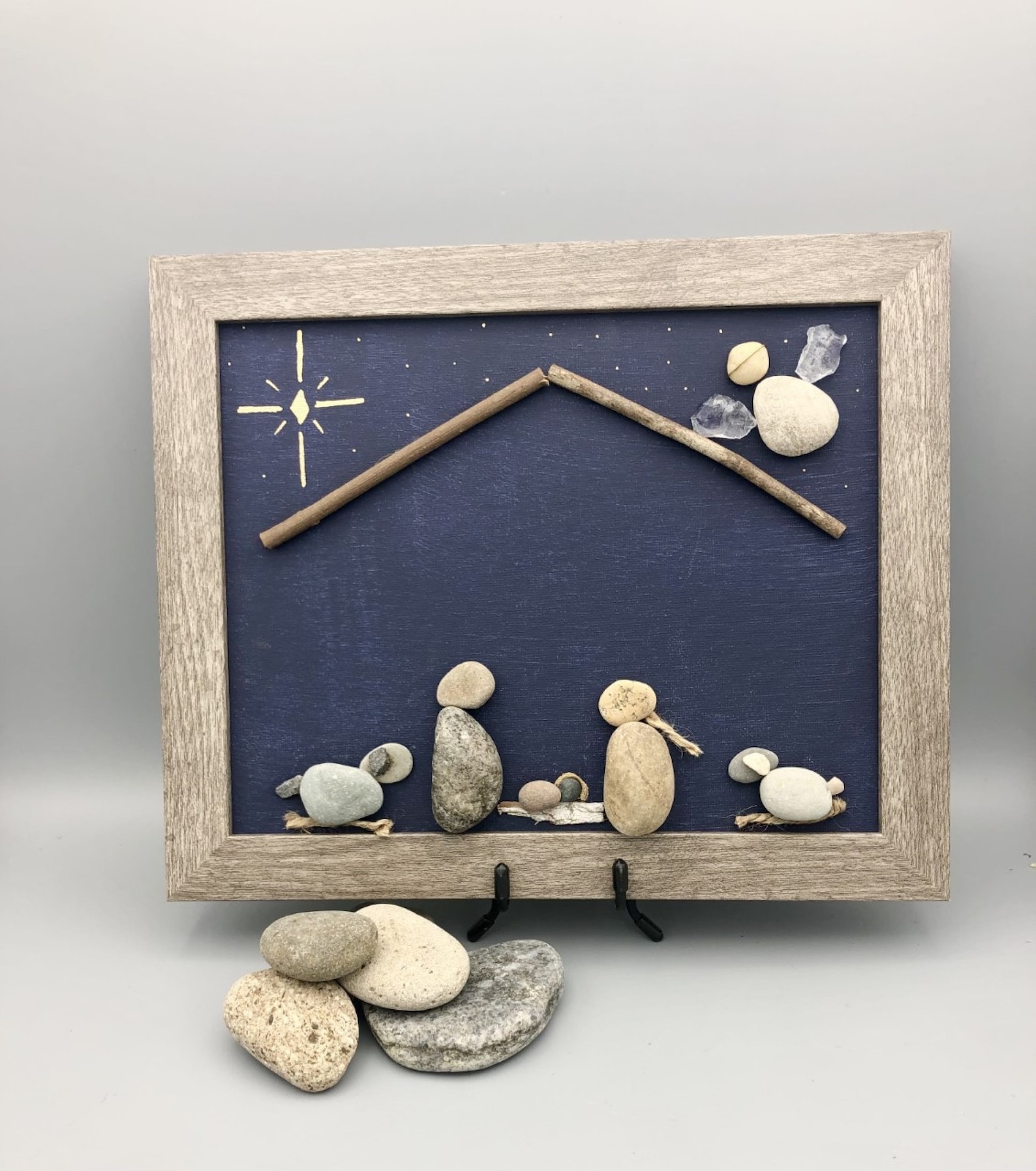 Rock Art Nativity Picture, Framed Rock Art Nativity, Christmas Pebble ...