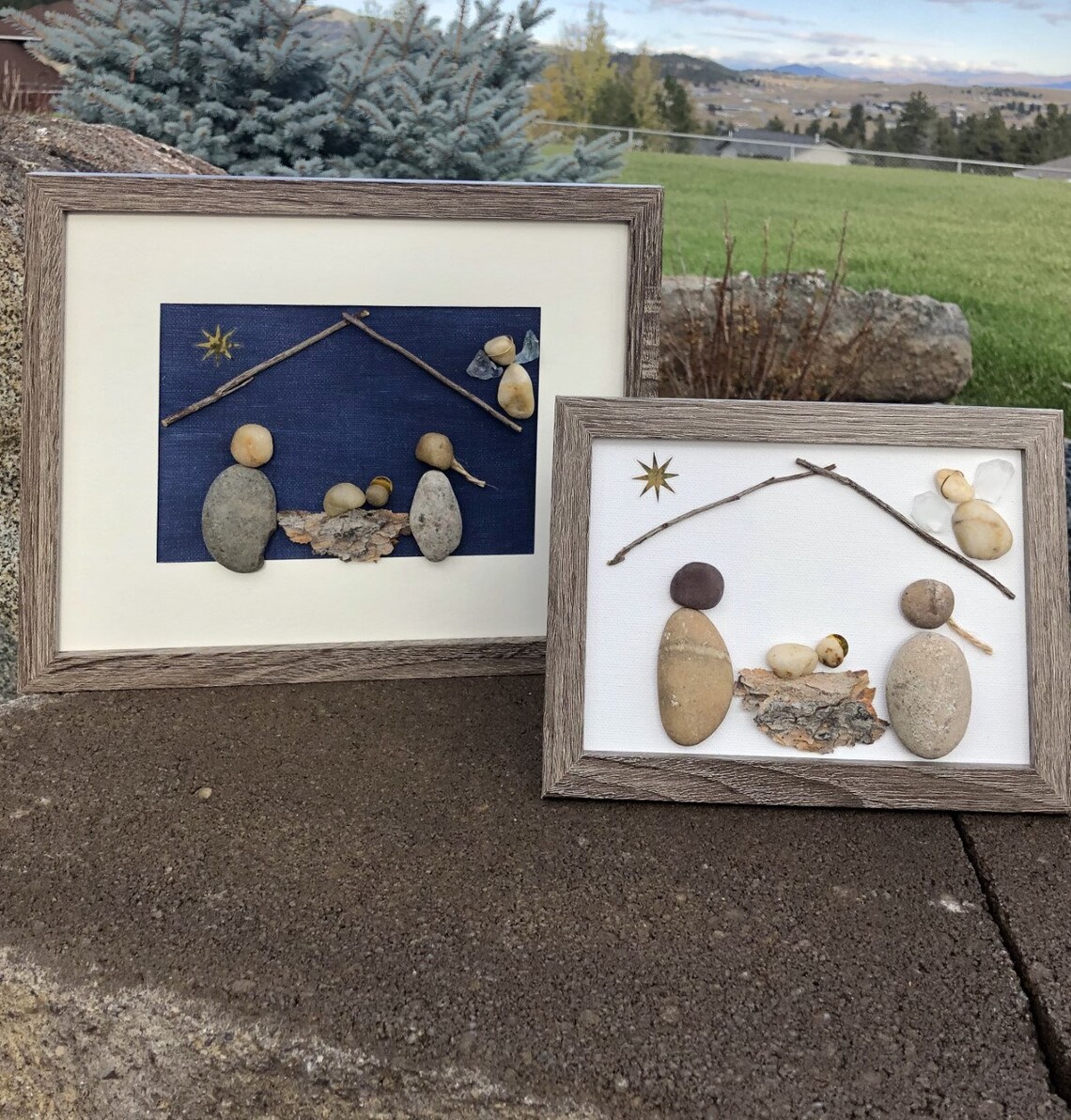 Rock Art nativity picture Framed rock art nativity Christmas Etsy