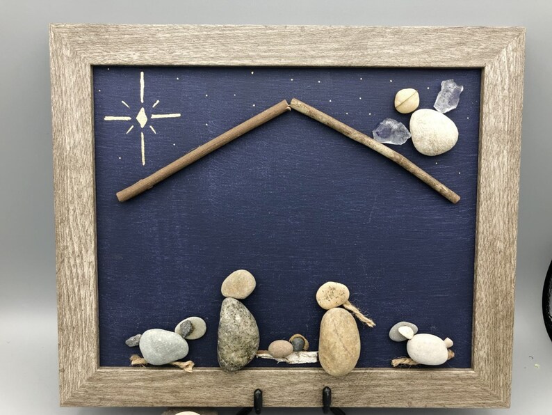 Rock Art Nativity Picture Framed Rock Art Nativity Christmas Etsy