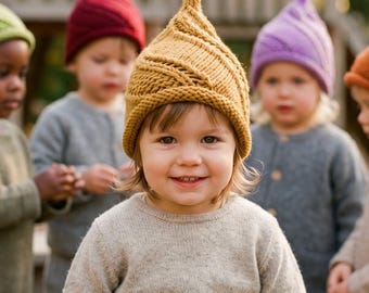 Hand Knit Baby Gnome Hat Alpaca | Pixie Elf Beanie Newborn Toddler | Photo Prop | Baby Shower Gift