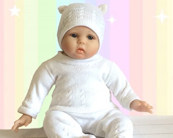 White take home outfit Neutral baby clothes Crochet baby outfit Hand knit baby sweater pants hat set Baby shower New baby gift Newborn gift