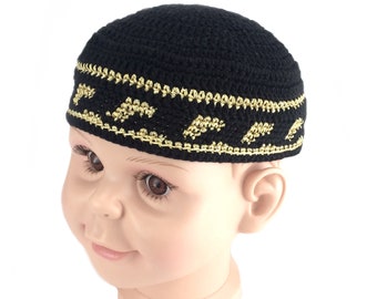 Black and gold baby kufi Spring hats Muslim baby gift Custom made crochet kufi Muslim accessories Birthday, Ramadan, Namaz Baby boy gift