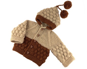 Baby boy cardigan Alpaca wool hand knit baby sweater hooded Baby wool jumper Crochet baby cardigan Baby shower New baby gift Newborn gift