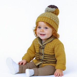 Handknit Alpaca Blend Baby Sweater & Hat Set: Gradient Raglan Cardigan