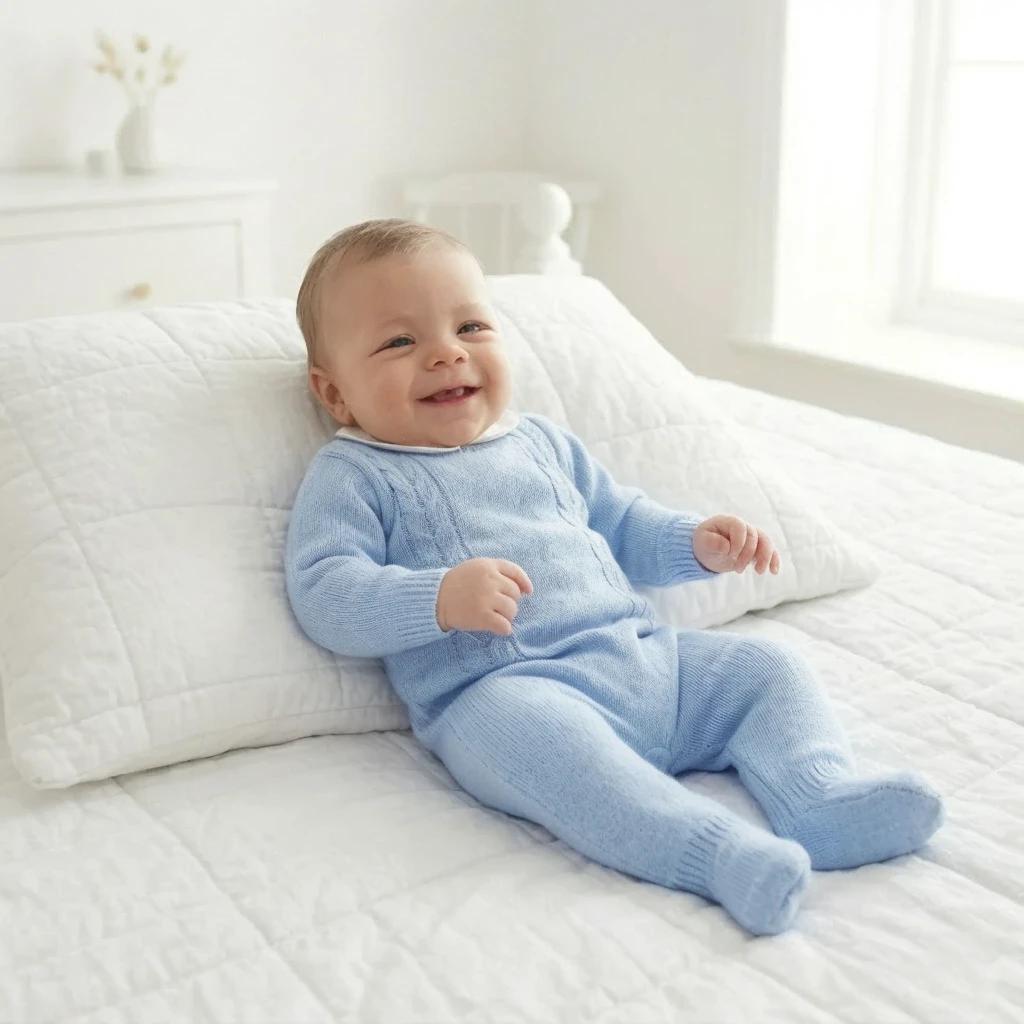 Knitted Baby Footed Pants & Sweater Set - 2-Piece Blue Baby Outfit - Soft Cotton Newborn Boy Clothes 3-18 Months - Babycore Aesthetic