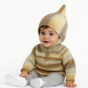 Handknit Alpaca Blend Baby Sweater & Hat Set: Gradient Raglan Cardigan