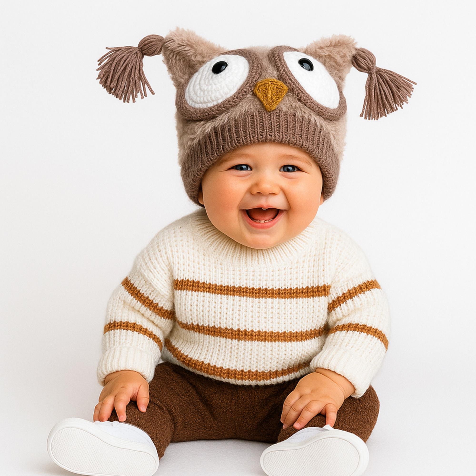 Baby Owl Hat: Wool Beanie, Newborn Photo Prop