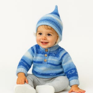 Handknit Alpaca Blend Baby Sweater & Hat Set: Gradient Raglan Cardigan