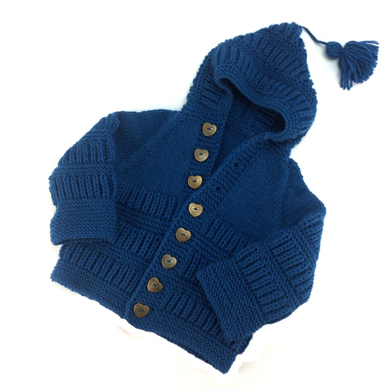 Toddler sweater cardigan hooded Knit navy blue baby wool Etsy