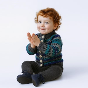 Handknit Baby Wool Cardigan: Colorful Raglan Sleeve Sweater
