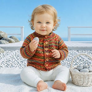 Hand knit rainbow baby cardigan Toddler sweater with wood buttons Сolorful top-down seamless jacket for kids Newborn baby shower gift