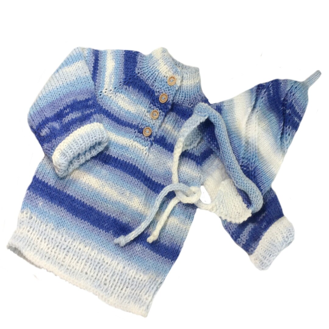 Knitted Baby Boy Sweater Hat Set Infant Sweater Striped Sweater Toddler