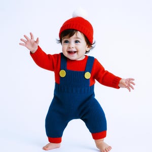 Gestricktes Kleinkind Klempner Kostüm: Handgemachtes Baby Halloween Outfit