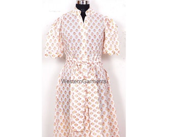 Cotton loose fit gingham dress/Women vintage dress/Women's Cotton Dress/Floral print dress Hand Block Printed dress/Summer Dress