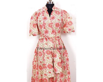 Women's Cotton Dress/Floral print dress Hand Block Printed dress/Summer Dress/Handmade/Made in India Block Print Dress, Printed Dress