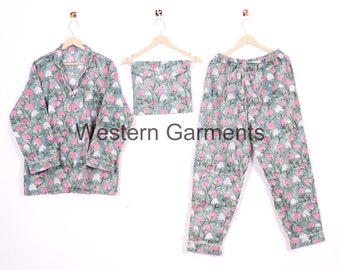 Floral Matching Cotton Pajamas Shirt short pant set for holidays or getting ready photoshoot. Getting ready light soft summer pyjamas