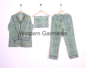 Hand Block Printed Pajama Set,Ladies Soft Cotton Clothing,Indian Pajama,Cotton Short Pj Set,Bridesmaids Long Set, Indian Cotton Pj Se