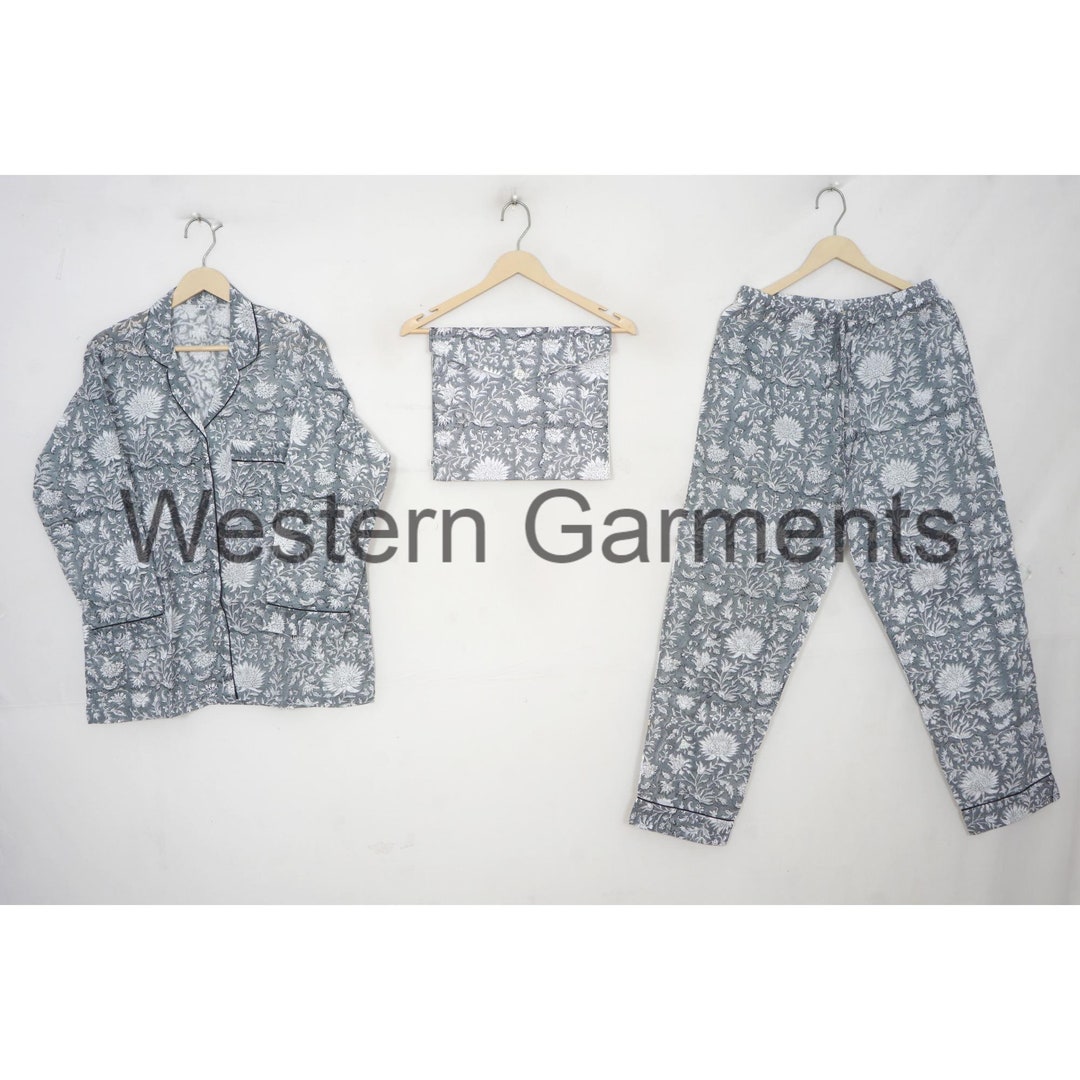 Indian PJ Set, 100 Pure Cotton Block Print Pajama Set, Anokhi Printed