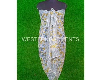 Decorative Handmade Cotton Block Print Scarves | Indian Cotton Sarong Beach Cover Up | Organic Cotton Printed Pareo |