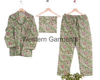 Bio-Baumwoll-Pyjama, Brautjungfer Pyjama, Blumen-Pjs-Set, Brautjungfer Geschenke, Handblockdruck-Pyjama-Set, Nachtwäsche Pjs