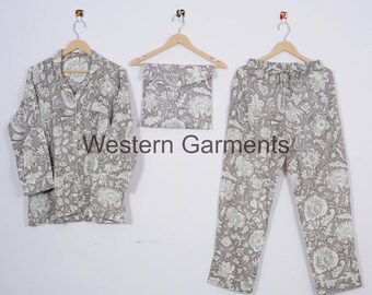 Indischer Pyjama aus 100 % reiner Baumwolle, Damen-Pyjama aus reiner Baumwolle, ultraweiches Baumwoll-Pyjama-Set mit Hosen und Hemden, Anokhi-bedrucktes Baumwoll-Pyjama-Set