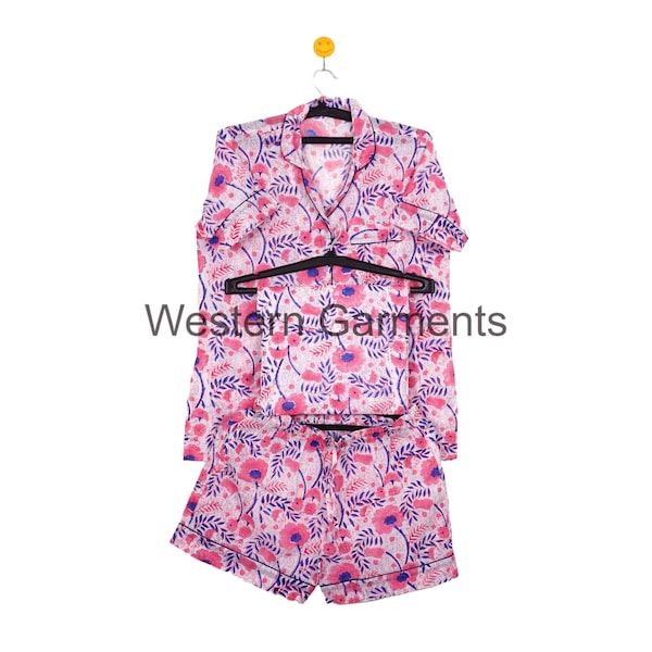 Short Pajama Set, Indian 100% Cotton Short Wear, Women's Pajama Set's, Floral Print Pajama Set's, Bridesmaid, Short Pajama Set, Gift for Her
