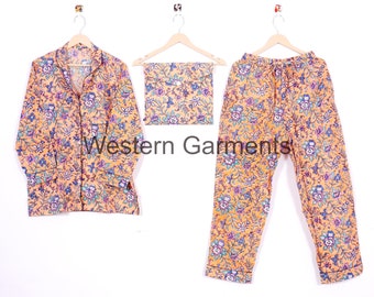 Organic Cotton Pyjamas , Bridesmaid Pajamas , Floral Pjs set , Bridesmaid Gifts , Hand Block Print Pajamas Set , Sleepwear Pjs